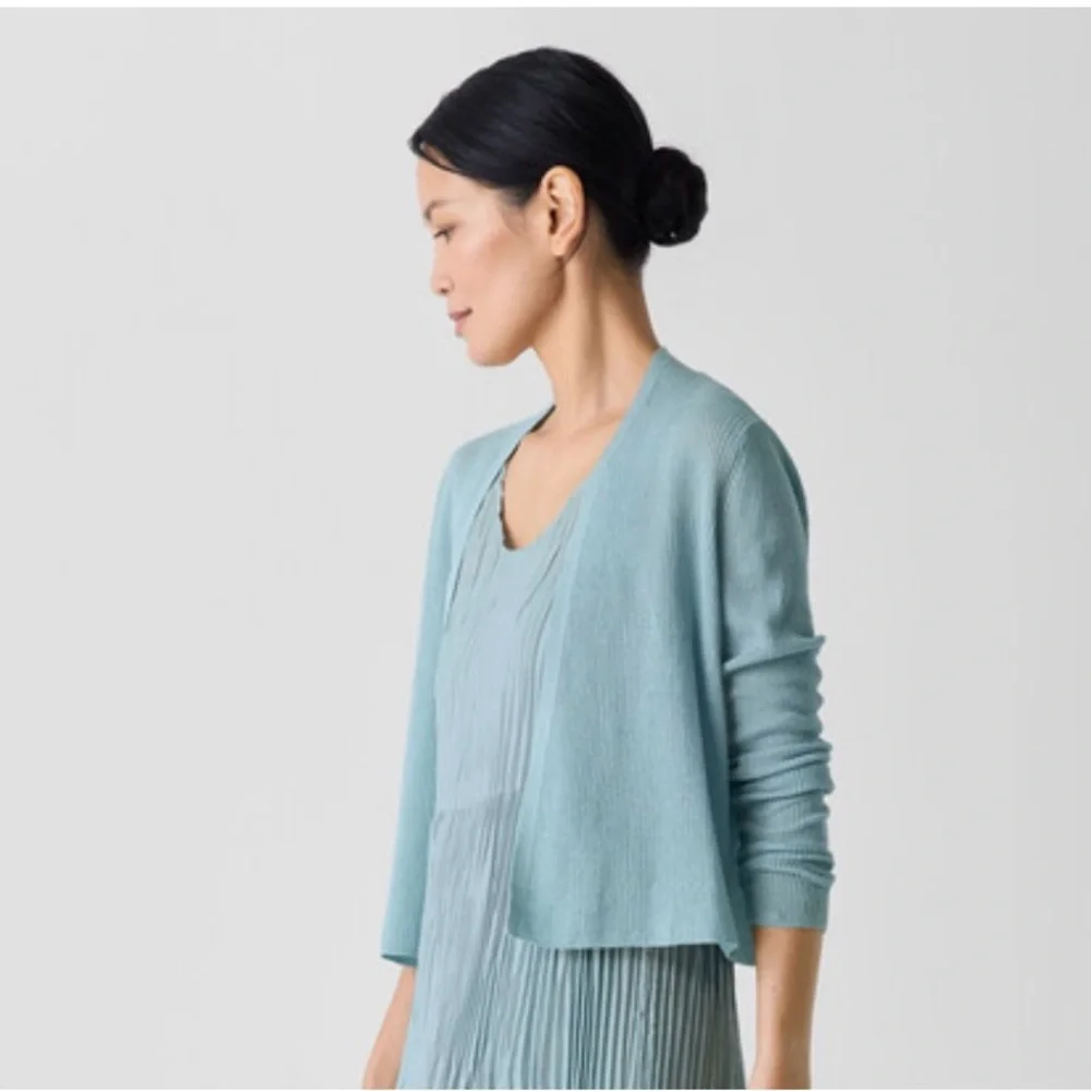 Eileen Fisher Organic Linen Cotton Cropped Cardigan - Picture 1 of 8